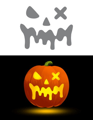 Creepy Melting Face With X Eye Pumpkin Stencil