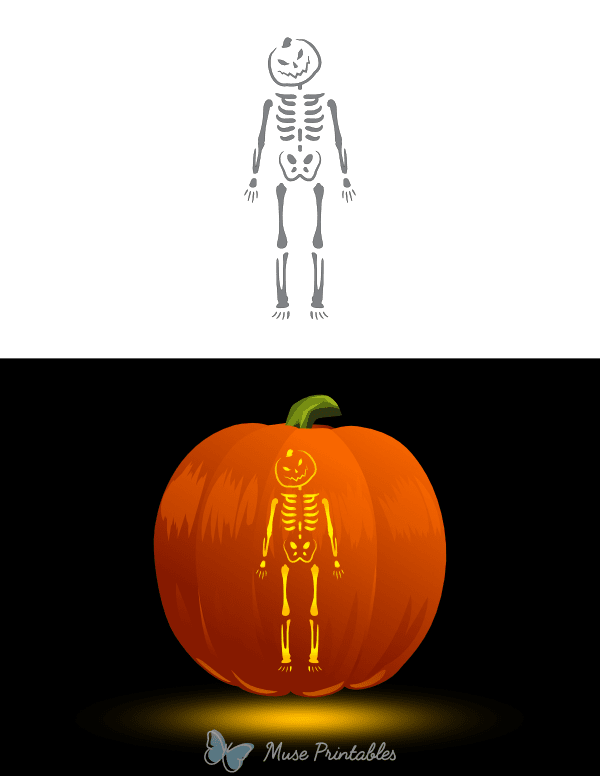 Creepy Skeleton With Pumpkin Head Pumpkin Stencil