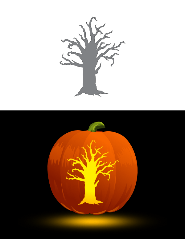 Printable Creepy Tree Pumpkin Stencil
