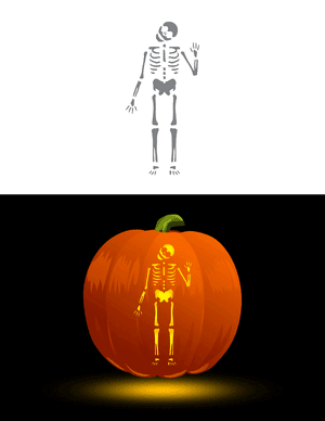 Creepy Waving Skeleton Pumpkin Stencil