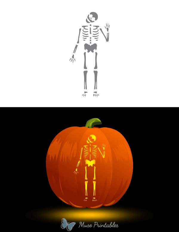 Creepy Waving Skeleton Pumpkin Stencil