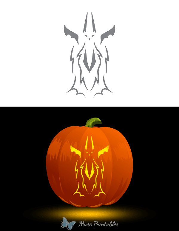 Creepy Winged Spirit Pumpkin Stencil