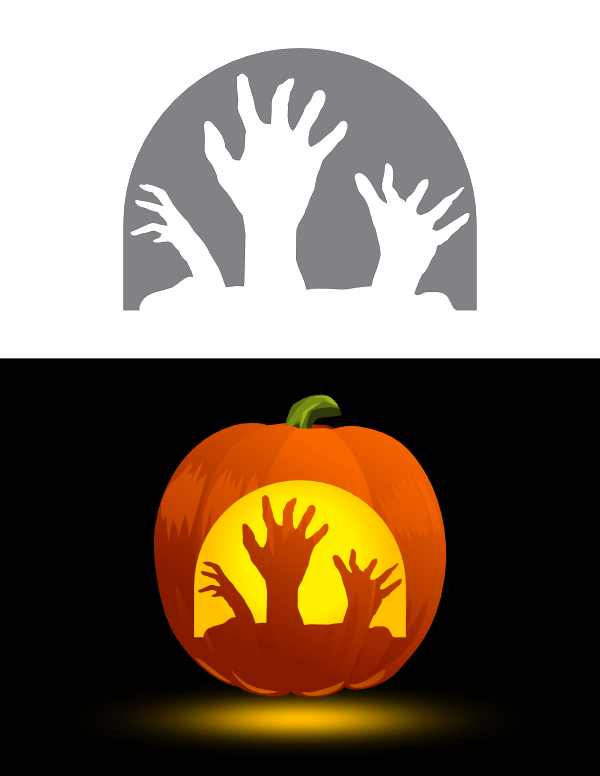 Printable Creepy Zombie Hands Pumpkin Stencil