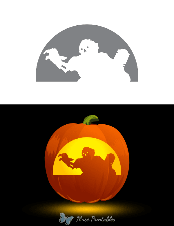 Creepy Zombie Rising From Grave Pumpkin Stencil