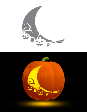 Crescent Moon and Pumpkins Pumpkin Stencil