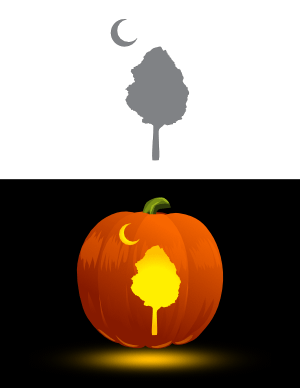Crescent Moon and Tree Pumpkin Stencil