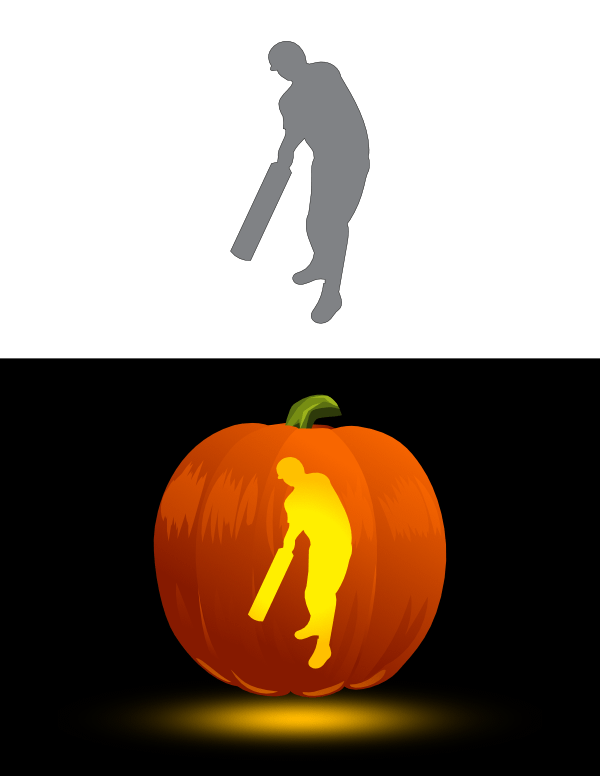 Printable Cricket Player Pumpkin Stencil