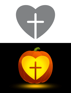 Cross Inside Heart Pumpkin Stencil