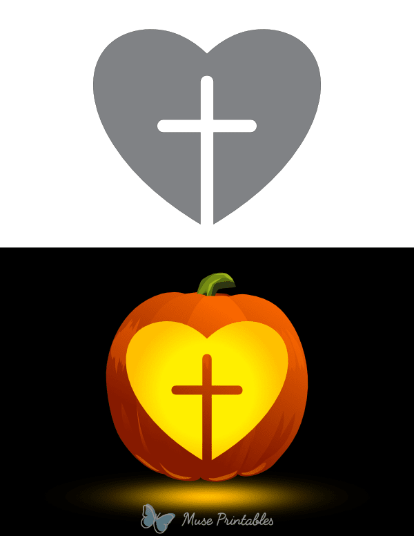 Cross Inside Heart Pumpkin Stencil