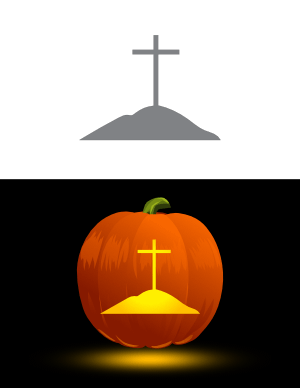 Cross On Hill Pumpkin Stencil