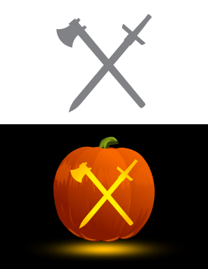 Crossed Axe and Sword Pumpkin Stencil
