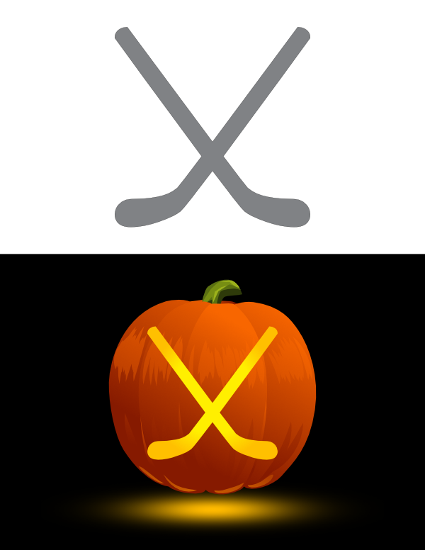 Printable Crossed Hockey Sticks Pumpkin Stencil