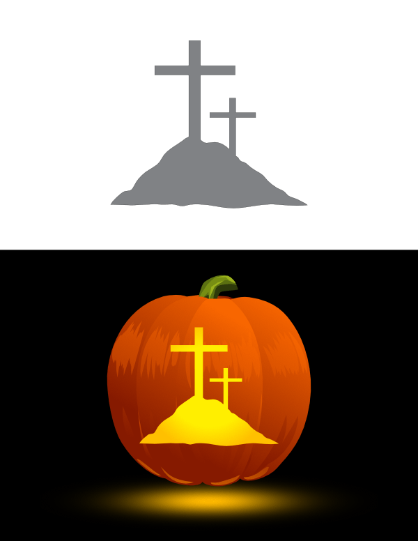 Printable Crosses On Hill Pumpkin Stencil