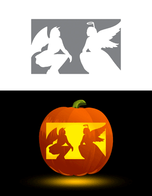 Crouching Female Angel and Devil Pumpkin Stencil