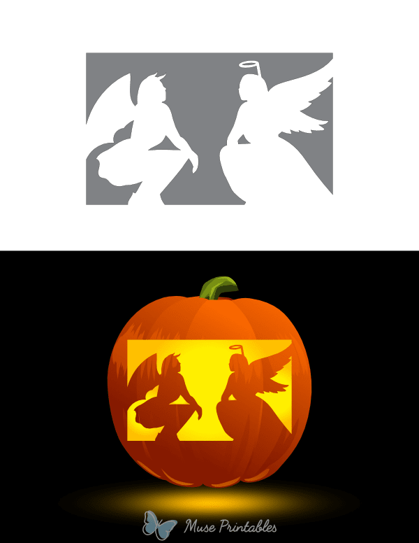 Crouching Female Angel and Devil Pumpkin Stencil