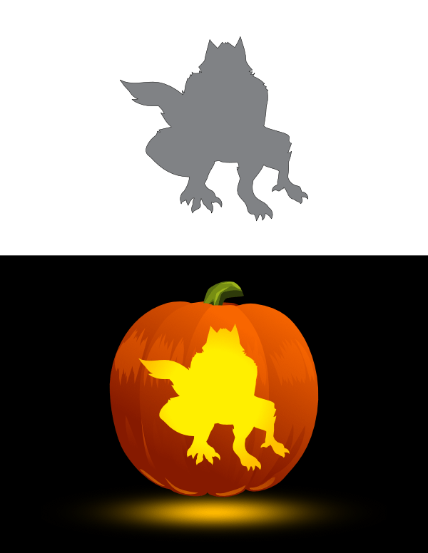 Printable Crouching Werewolf Pumpkin Stencil