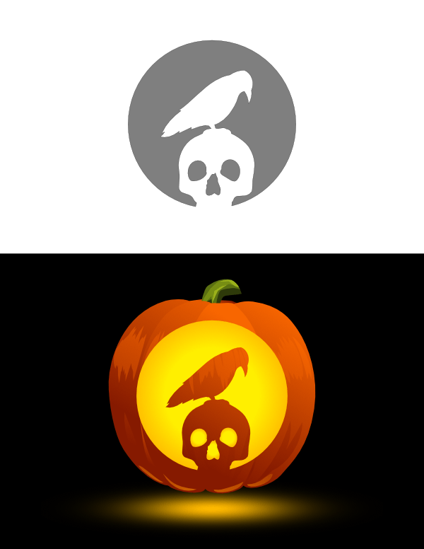 Printable Crow and Skull Pumpkin Stencil