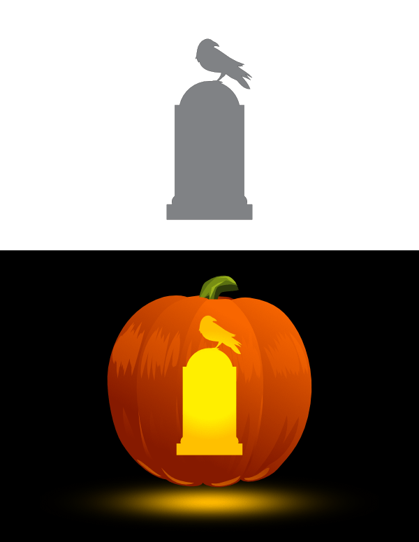 Crow and Tombstone Pumpkin Stencil