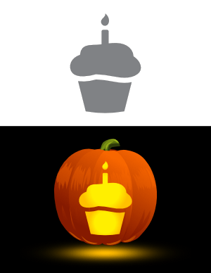Cupcake with Candle Pumpkin Stencil
