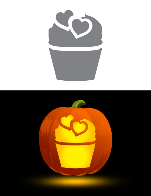 Cupcake with Hearts Pumpkin Stencil
