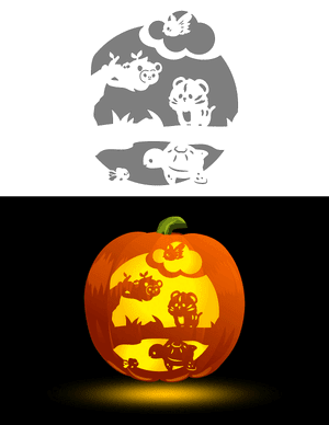 Cute Animals Pumpkin Stencil