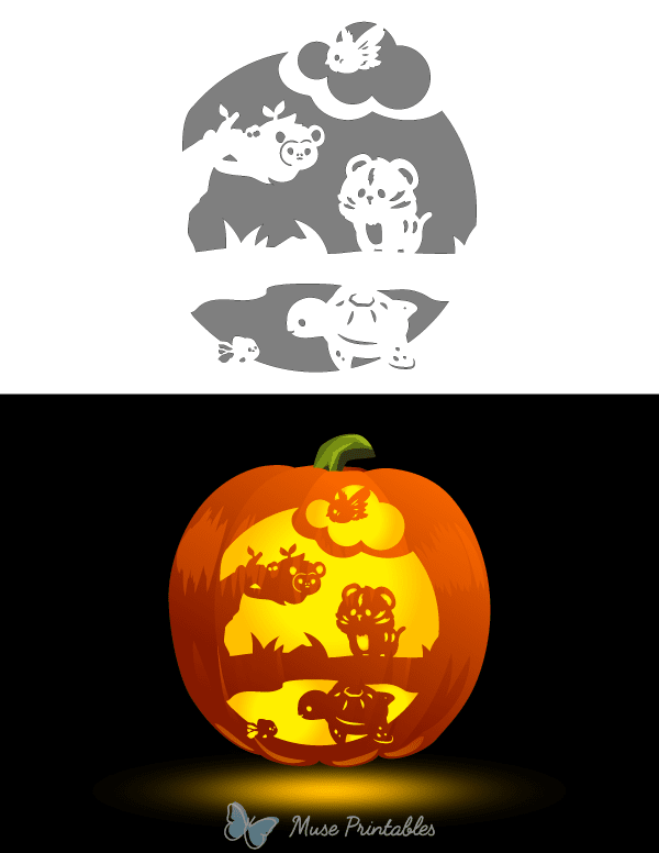 Cute Animals Pumpkin Stencil