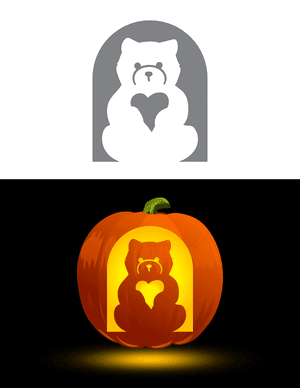 Cute Bear and Heart Pumpkin Stencil