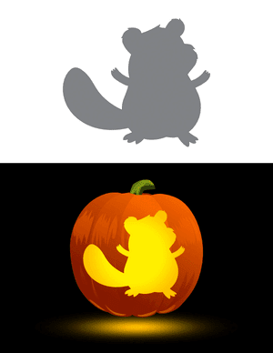 Cute Beaver Outline Pumpkin Stencil