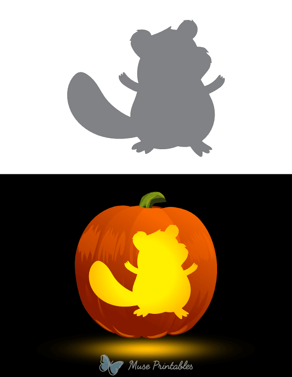 Cute Beaver Outline Pumpkin Stencil