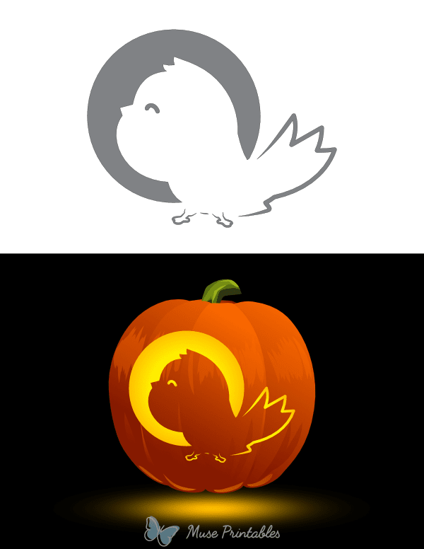 Cute Bird Side View Pumpkin Stencil