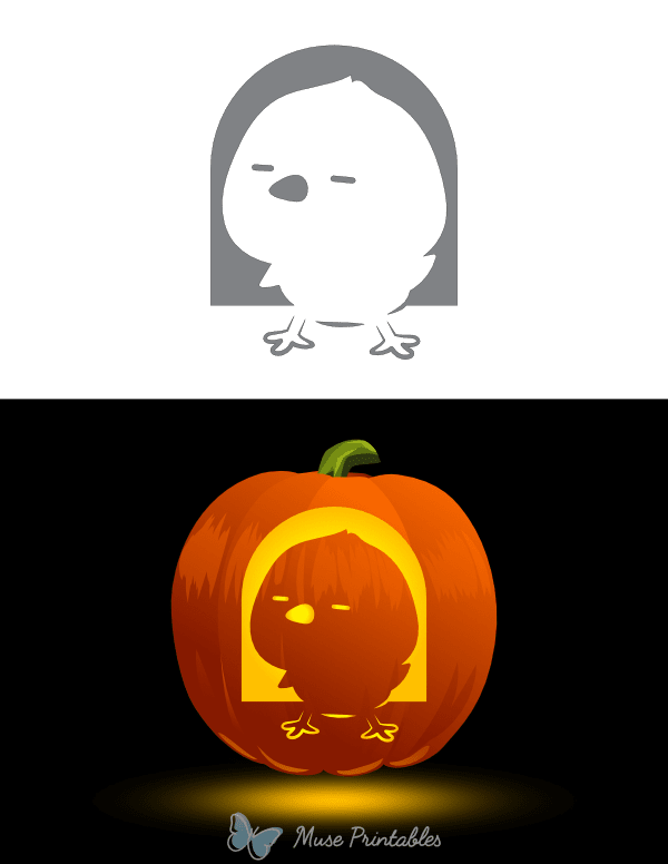 Cute Cartoony Bird Pumpkin Stencil