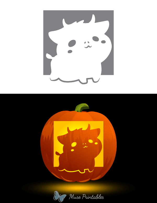 Cute Cartoony Cow Pumpkin Stencil