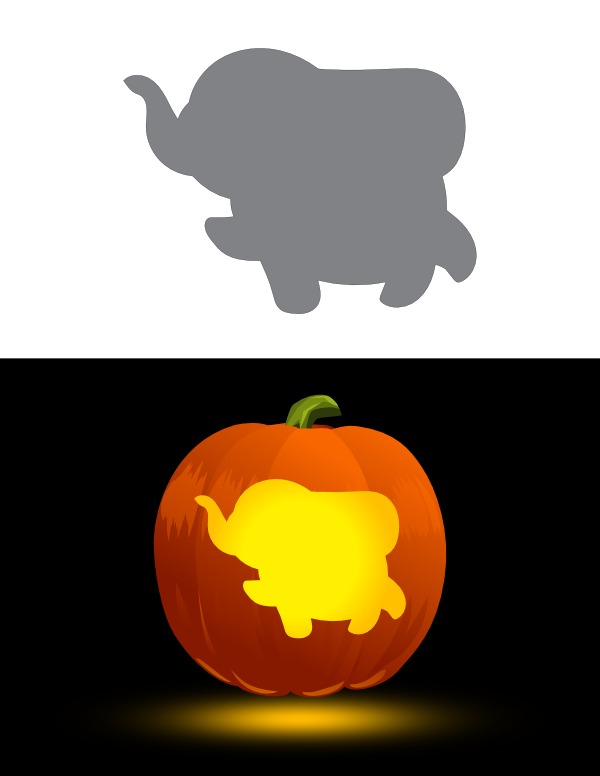 Printable Cute Cartoony Elephant Pumpkin Stencil