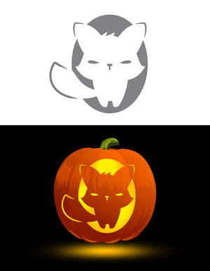 Cute Cartoony Fox Pumpkin Stencil