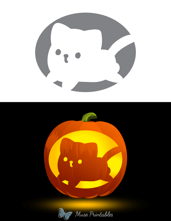 Cute Cat Lying Down Pumpkin Stencil