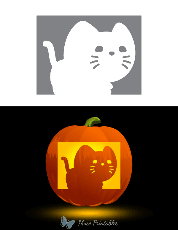 Cute Cat With Whiskers Pumpkin Stencil