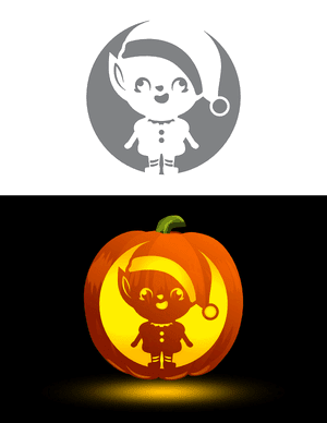 Cute Christmas Elf Pumpkin Stencil