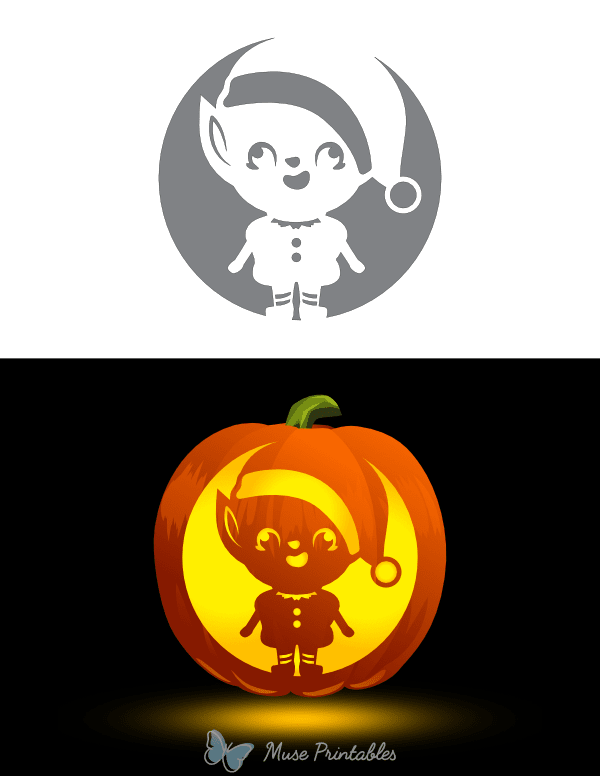 Cute Christmas Elf Pumpkin Stencil