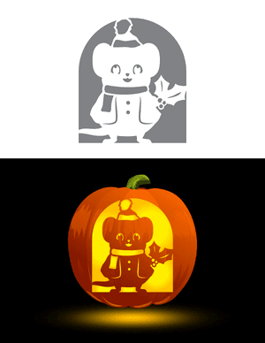 Cute Christmas Mouse Pumpkin Stencil
