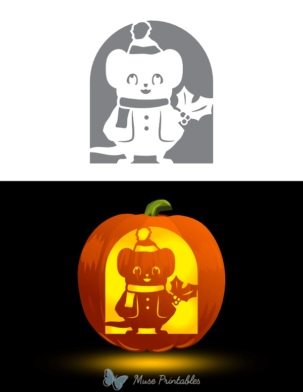 Cute Christmas Mouse Pumpkin Stencil