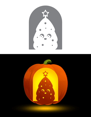 Cute Christmas Tree Pumpkin Stencil