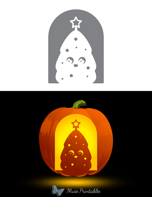 Cute Christmas Tree Pumpkin Stencil