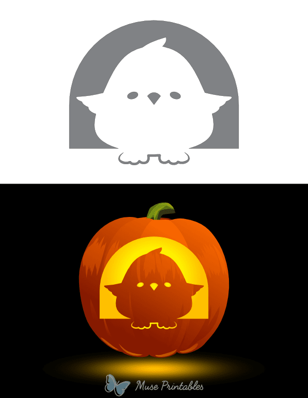 Cute Chubby Bird Pumpkin Stencil