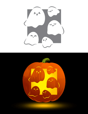 Cute Family of Ghosts Pumpkin Stencil