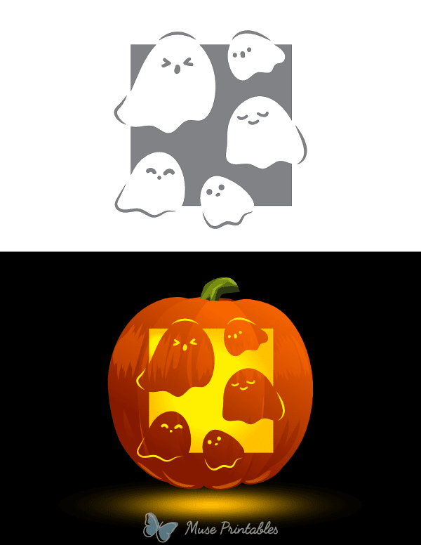 Cute Family of Ghosts Pumpkin Stencil