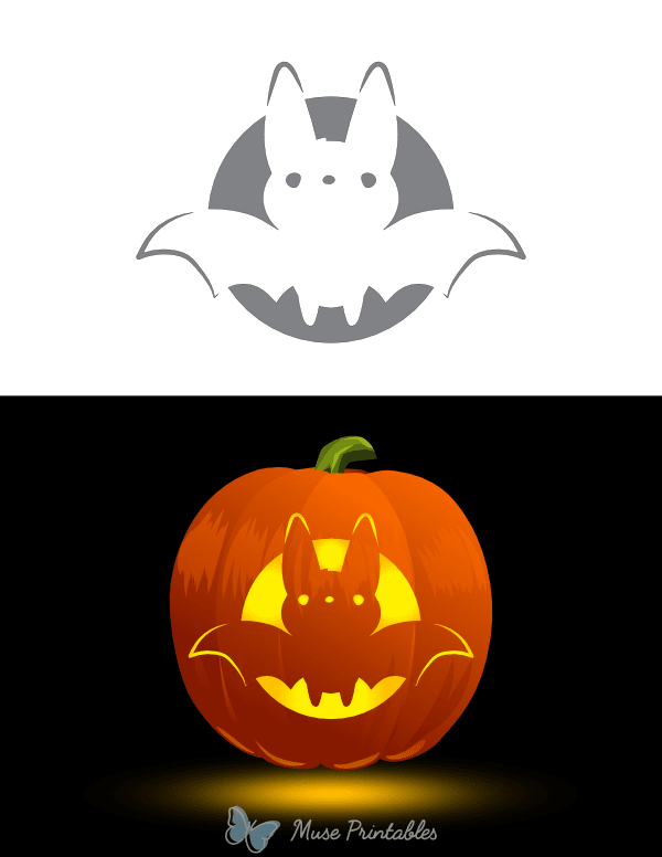 Cute Flying Bat Pumpkin Stencil