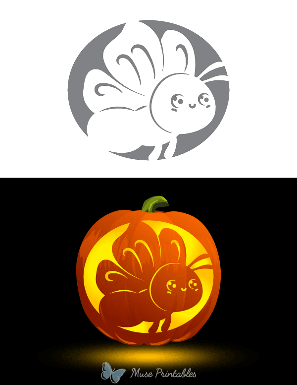 Cute Flying Butterfly Pumpkin Stencil