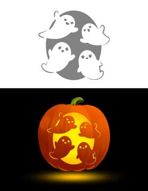 Cute Flying Ghost Family Pumpkin Stencil