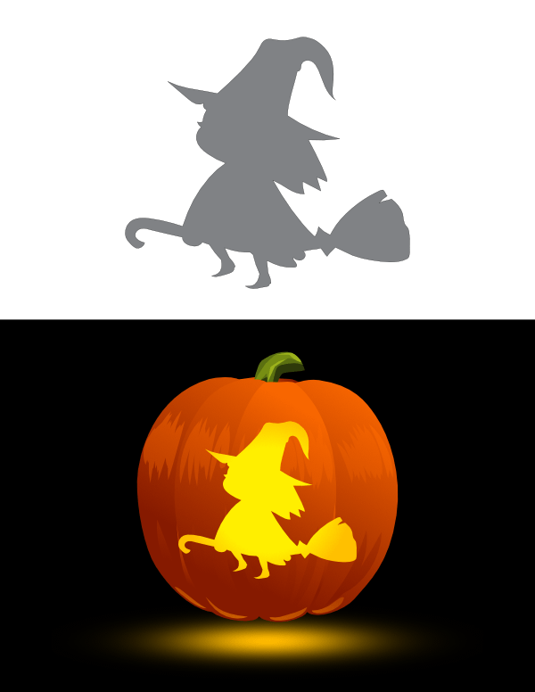 Printable Cute Flying Witch Pumpkin Stencil