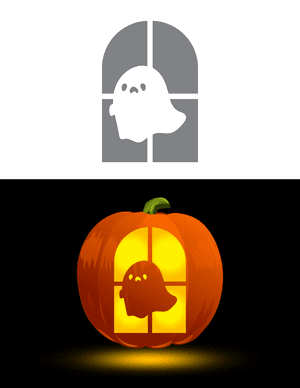 Cute Ghost At the Window Pumpkin Stencil